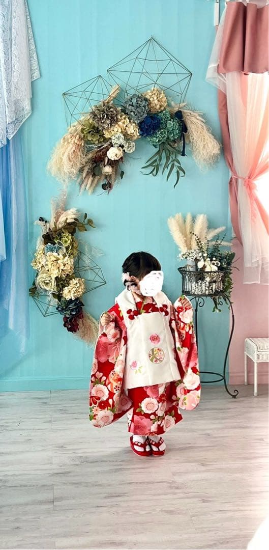 七五三 着物セット 赤と白 花柄