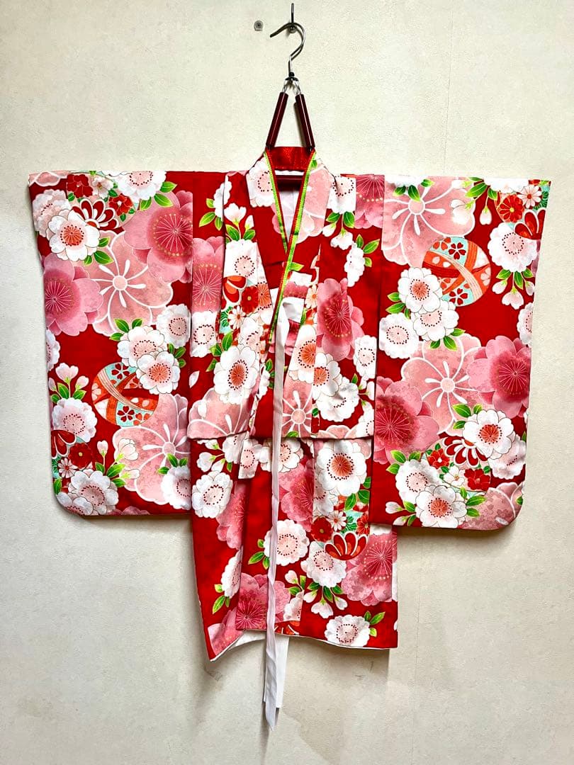 七五三 着物セット 赤と白 花柄