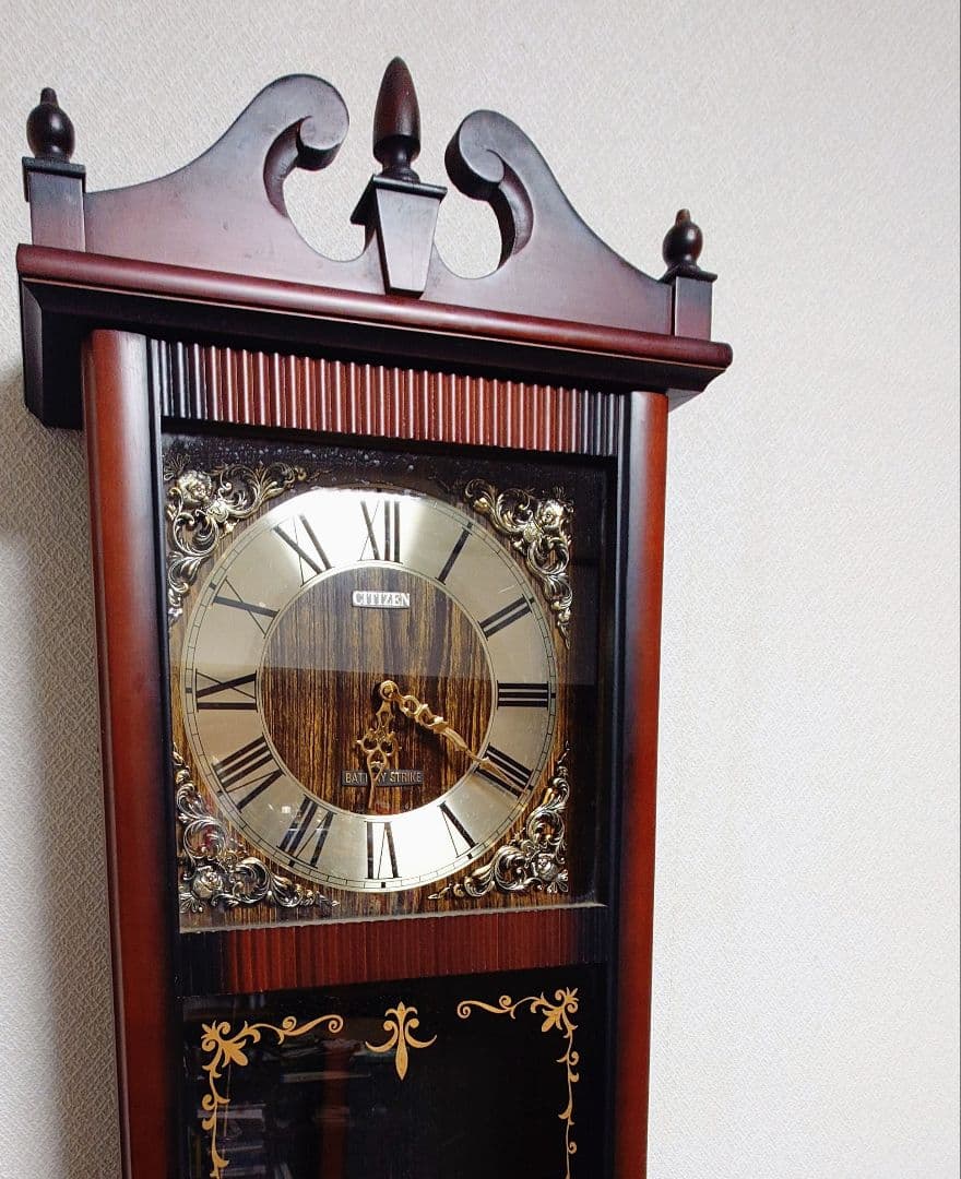 クラシック大型木製掛時計 ダークブラウン