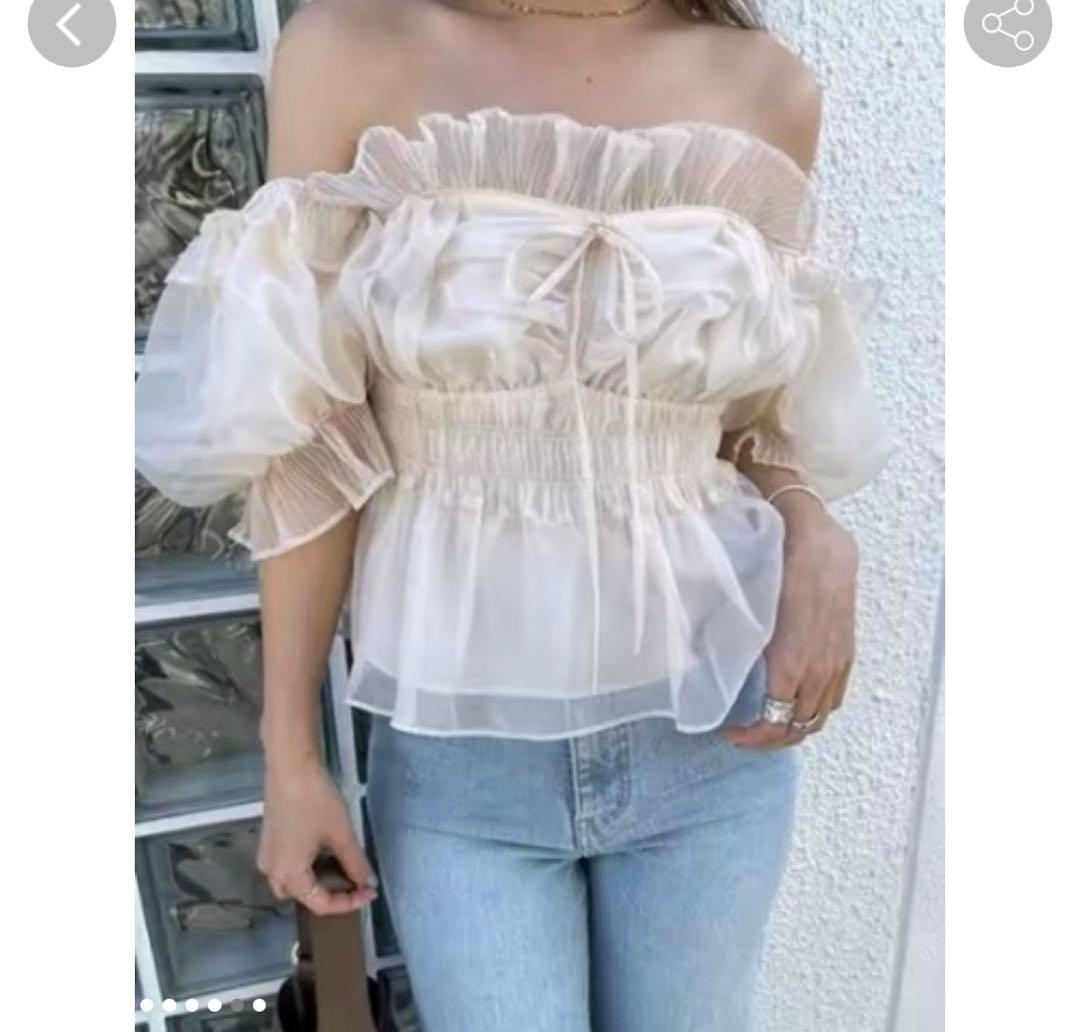 【未使用】snidel スナイデル ギャザーフリルオフショルブラウス IVR