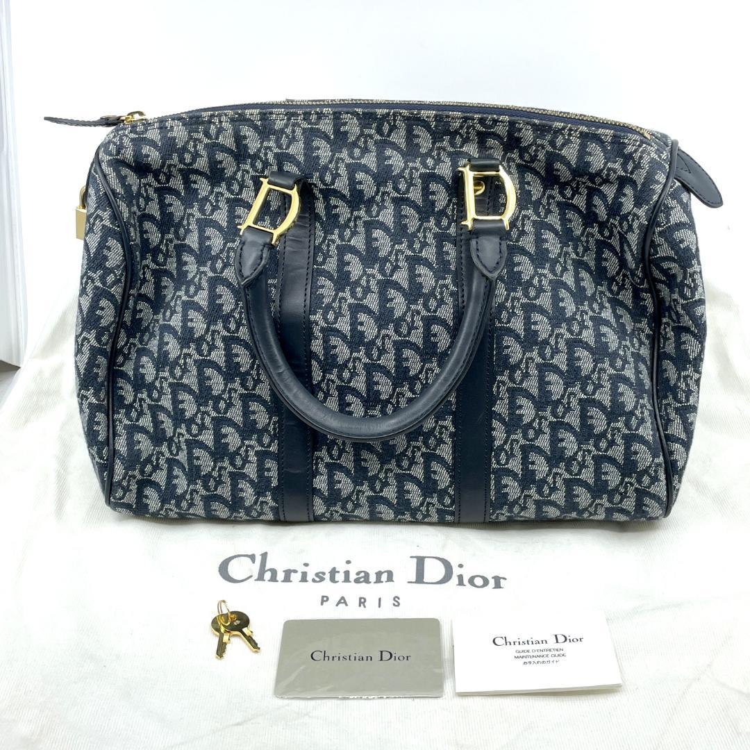 良品　Christian Dior トロッター　ミニボストン　D金具　ネイビー