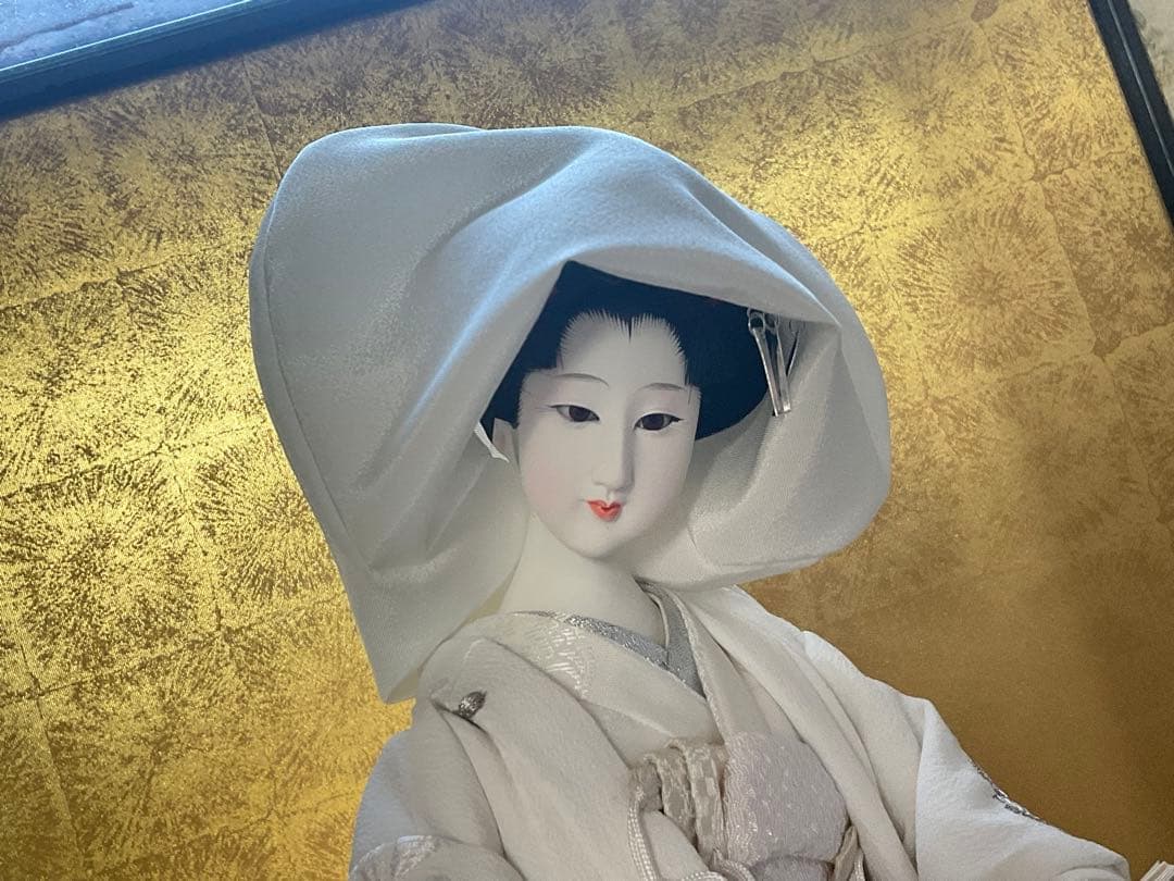純白・花嫁人形。ガラスケース付き、梱包箱付き【新品・未使用品　作者不明？美品】。