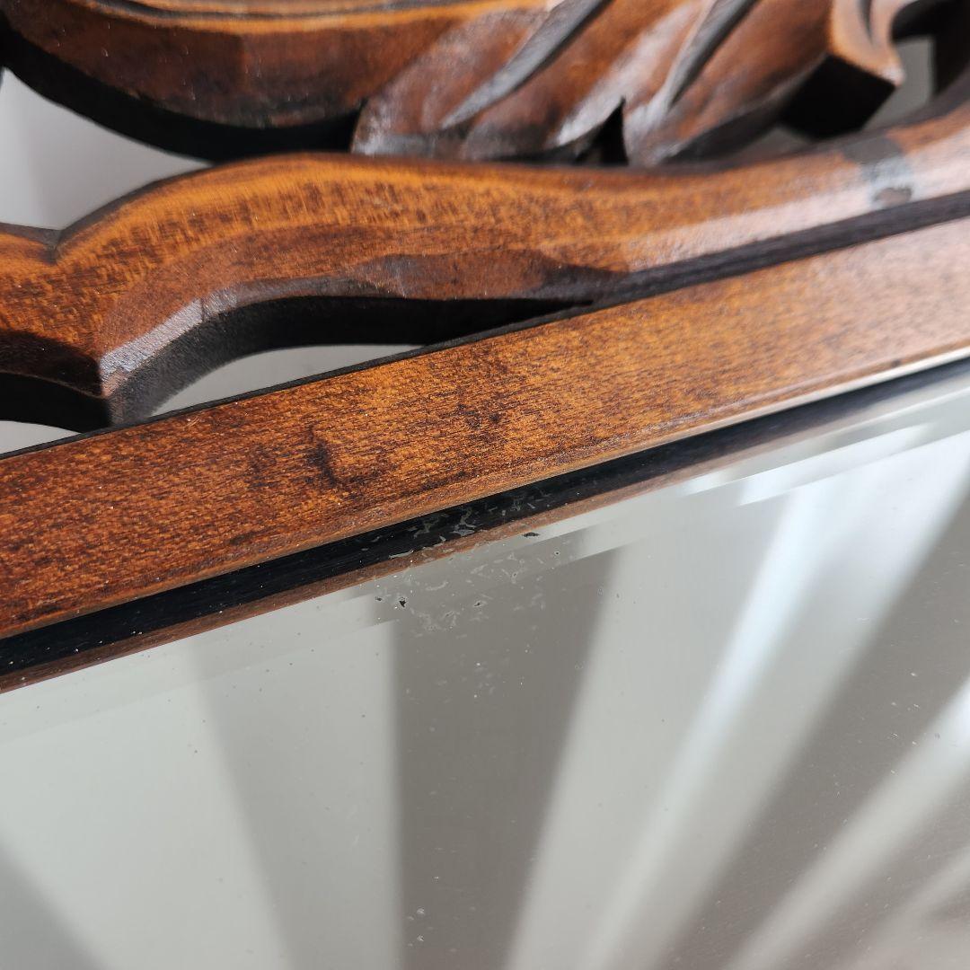 アンティーク　木彫り　ウォールミラー　天然木　壁鏡　彫刻　木枠　ヴィンテージ