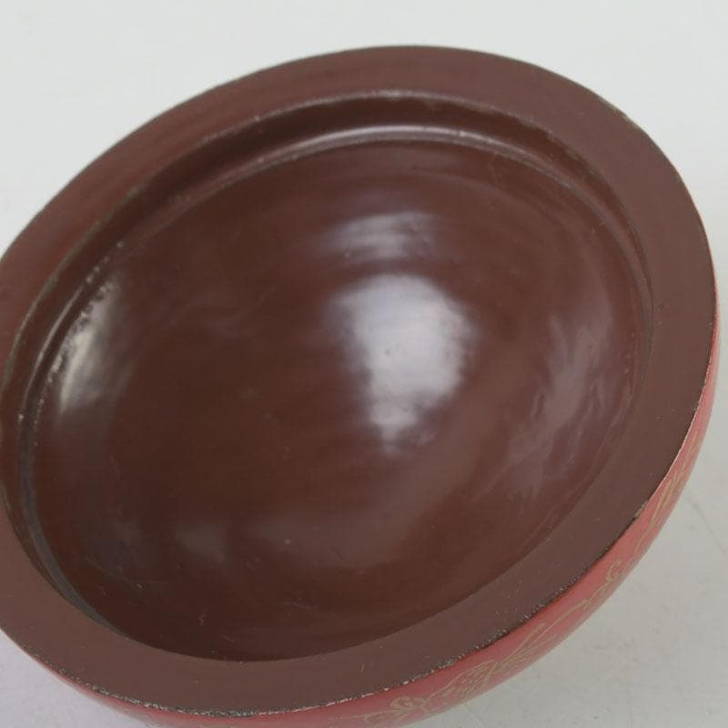 茶道具　朱塗　貝蒔絵　香合　仕覆付　朱書花押あり　V　9854