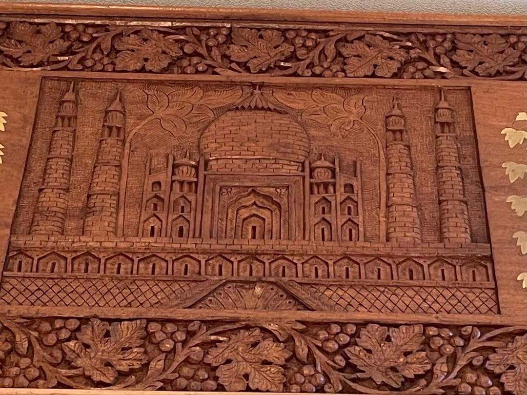 アジアン家具 インド製 サイドテーブル 木彫り 折り畳み式 アンティーク