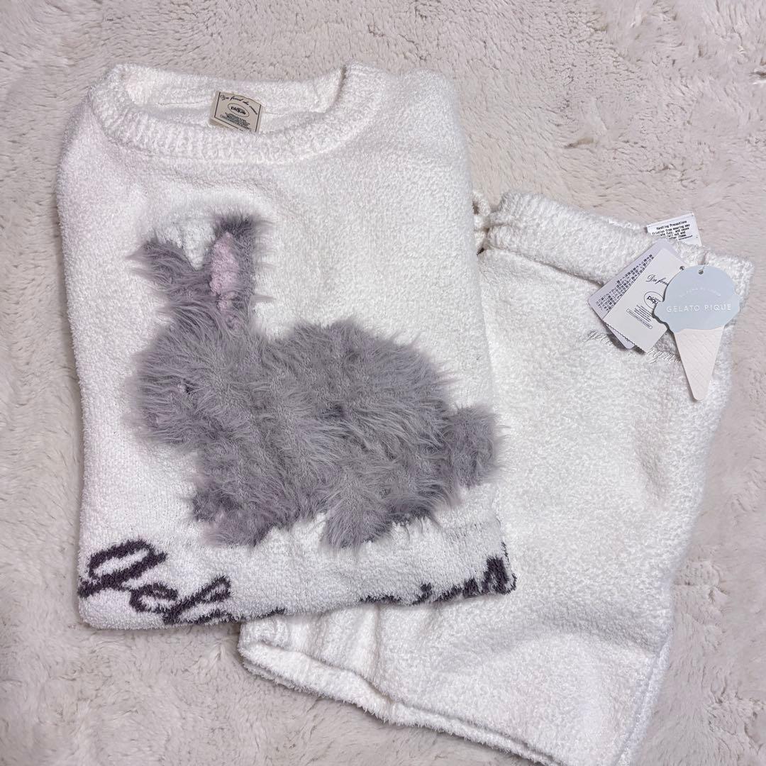〈美品〉Gelato Piqueウサギ刺繍 ルームウェアセットジェラピケパジャマ