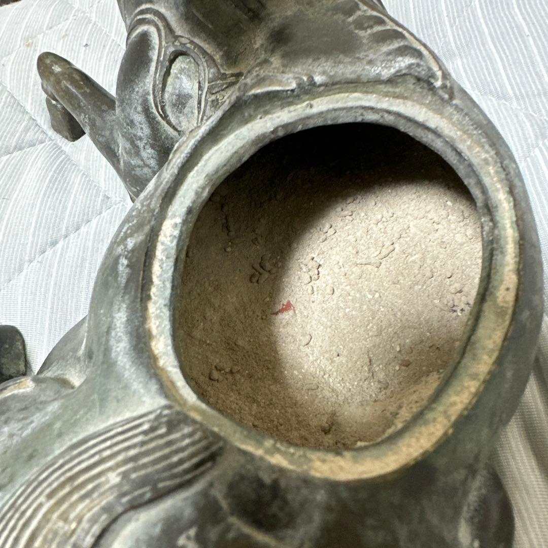時代物　中国 日本 銅器置物　独角獣　香炉　花梨木台