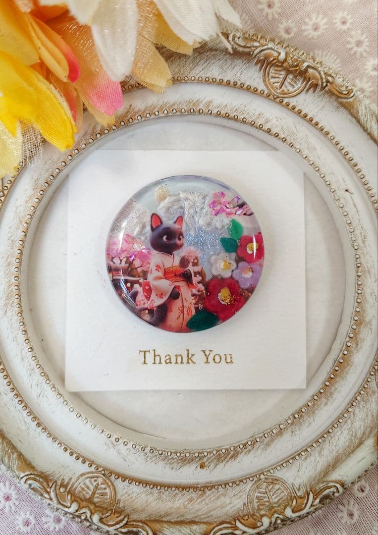 レジン　猫　ヘアゴム　ブローチ　ポニーフック　No.452