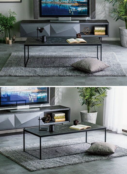 セラミック ローテーブル 120cm×55cm 大理石調 艶無し 黒