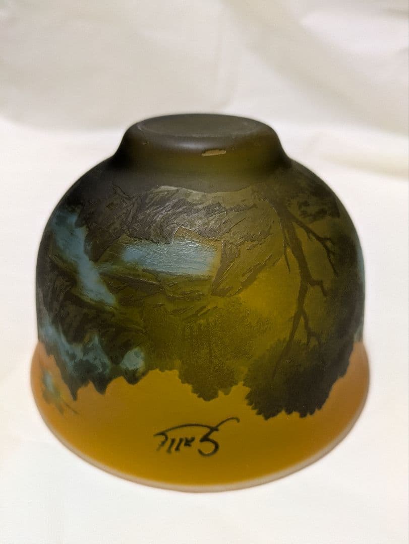 ガレgalle風景画 ガラスエッチングボウル イエロー