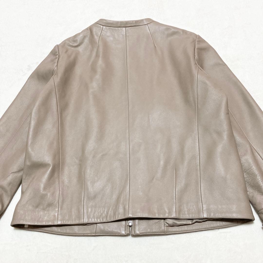 大きいサイズ 羊革 ノーカラー ジャケット スタイルノート 13号 ベージュ