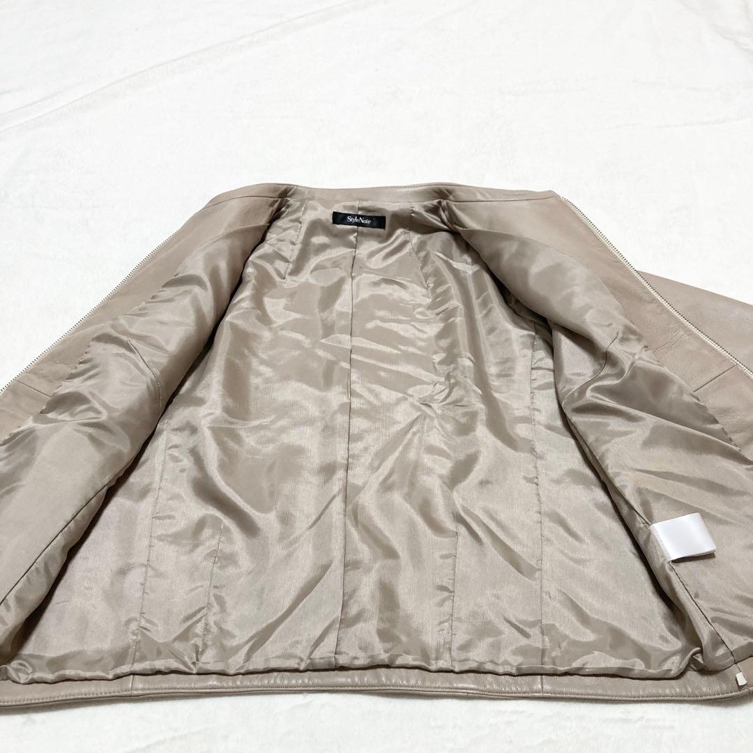 大きいサイズ 羊革 ノーカラー ジャケット スタイルノート 13号 ベージュ
