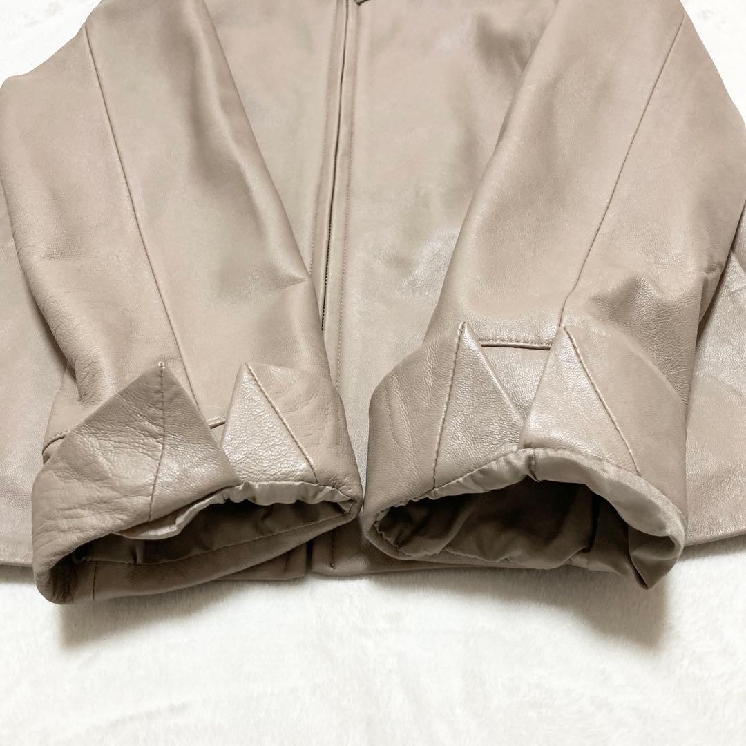 大きいサイズ 羊革 ノーカラー ジャケット スタイルノート 13号 ベージュ
