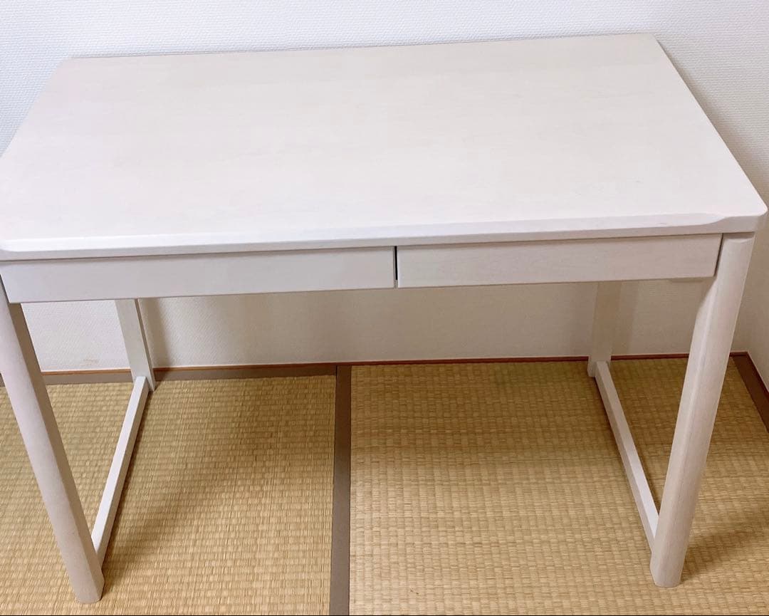 学習机 デスク(メルシーRN) ホワイトウォッシュ 引き出し付 天然木