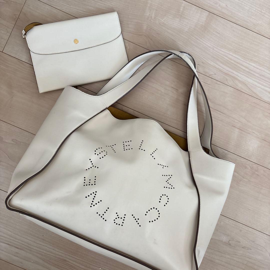 ステラマッカートニー　サークルロゴラージトートバッグ　ホワイト