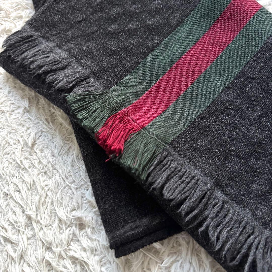 極美品　GUCCI グッチ　シェリーライン　マフラー　GG ウール　黒　ブラック
