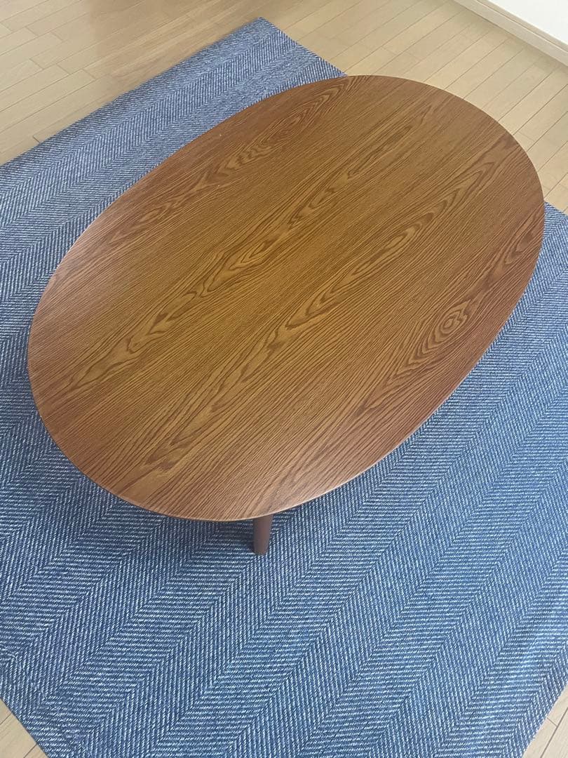 楕円形 木製センターテーブル ブラウン