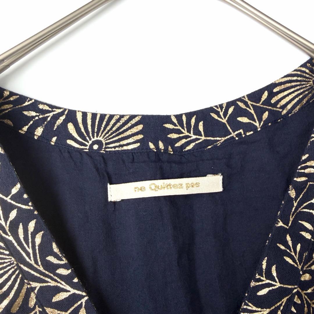 【美品】ヌキテパ　コットンボイルフォイルフラワープリントパネルドレス　M