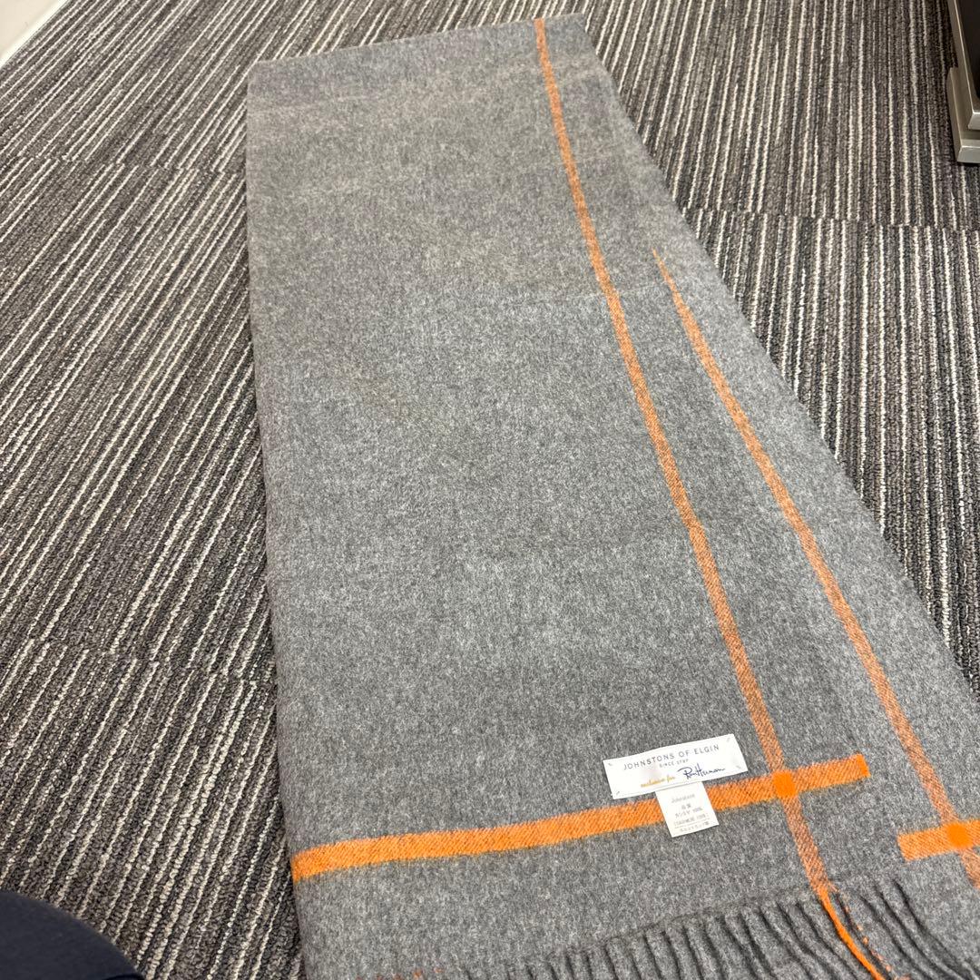 Johnstons of Elgin カシミヤストール グレー/オレンジ
