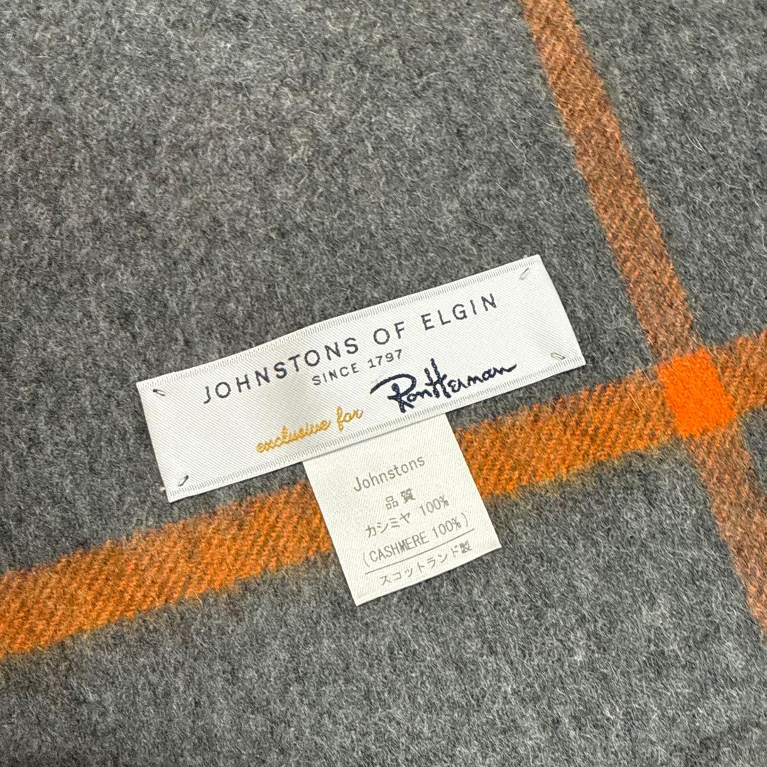 Johnstons of Elgin カシミヤストール グレー/オレンジ