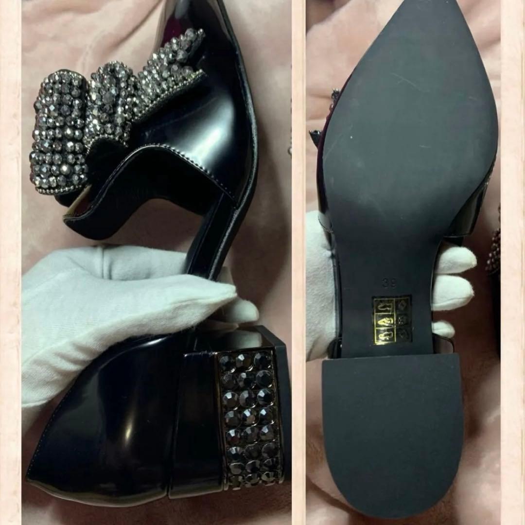 12/15(月)までセール！「ビッグリボンラインストーン ヒールシューズ」