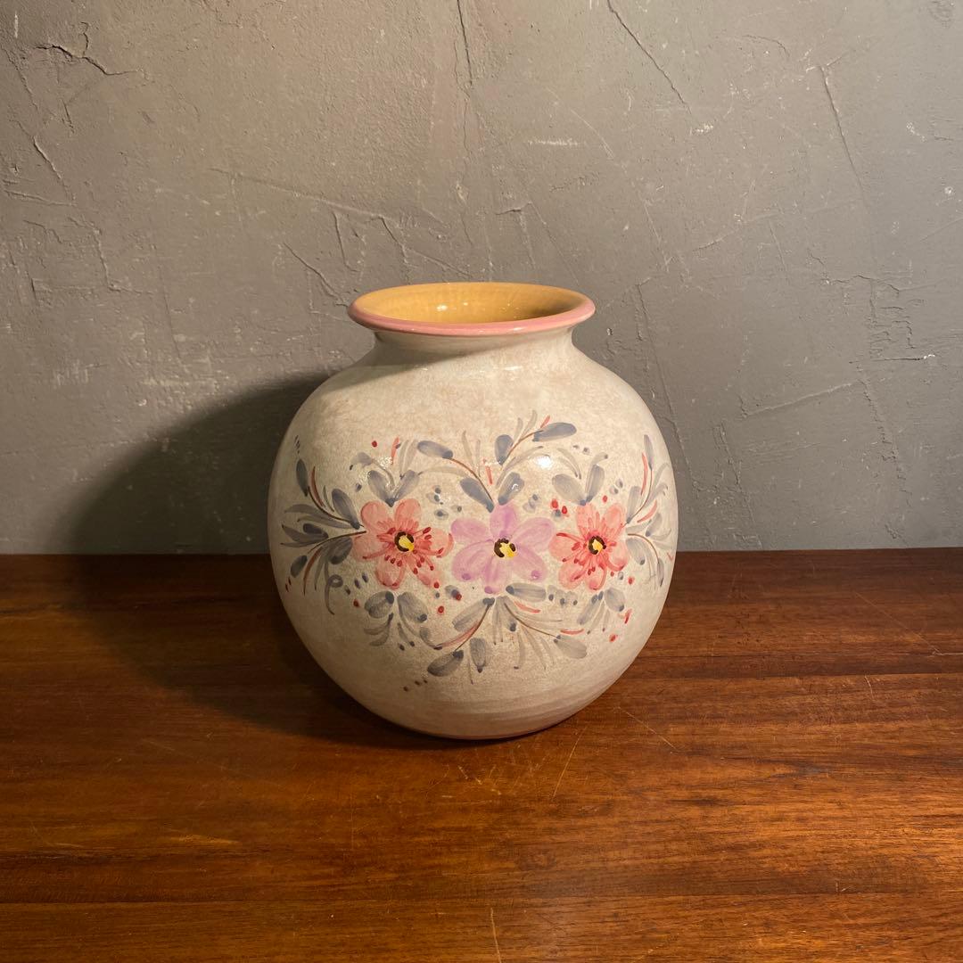 イタリア デルータ焼 フラワーベース ハンドペイント 花柄 未使用 アート美術品