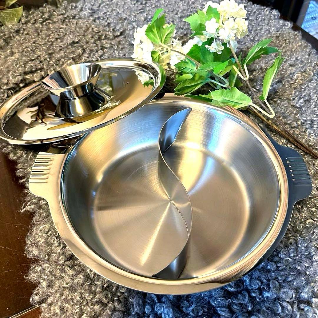 和田助製作所　ちり鍋　火鍋　2仕切　電磁対応　26㎝　ステンレス　蓋付き