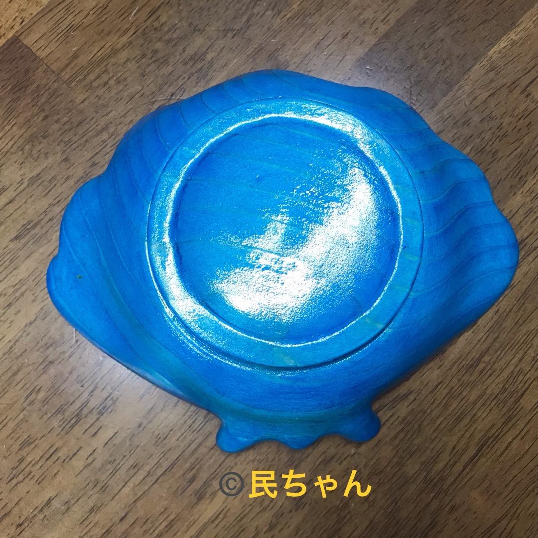 ハンドメイド　お皿　料理皿　きれい　木製　貝の料理皿　ブルー　3枚　T-316
