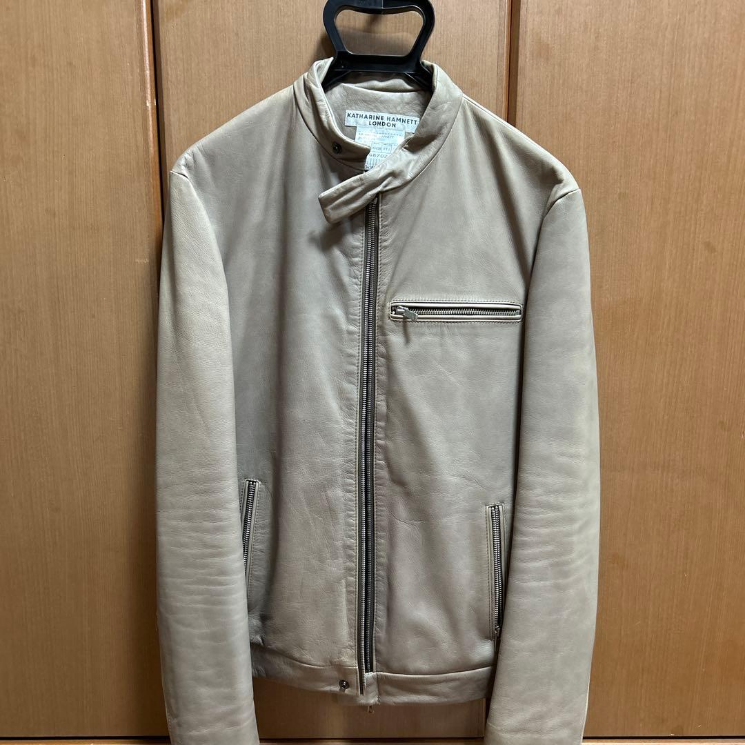 キャサリンハムネット　シープレザーシングルライダースジャケット　Lサイズ