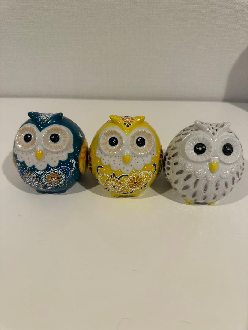 フクロウの陶器置物セット