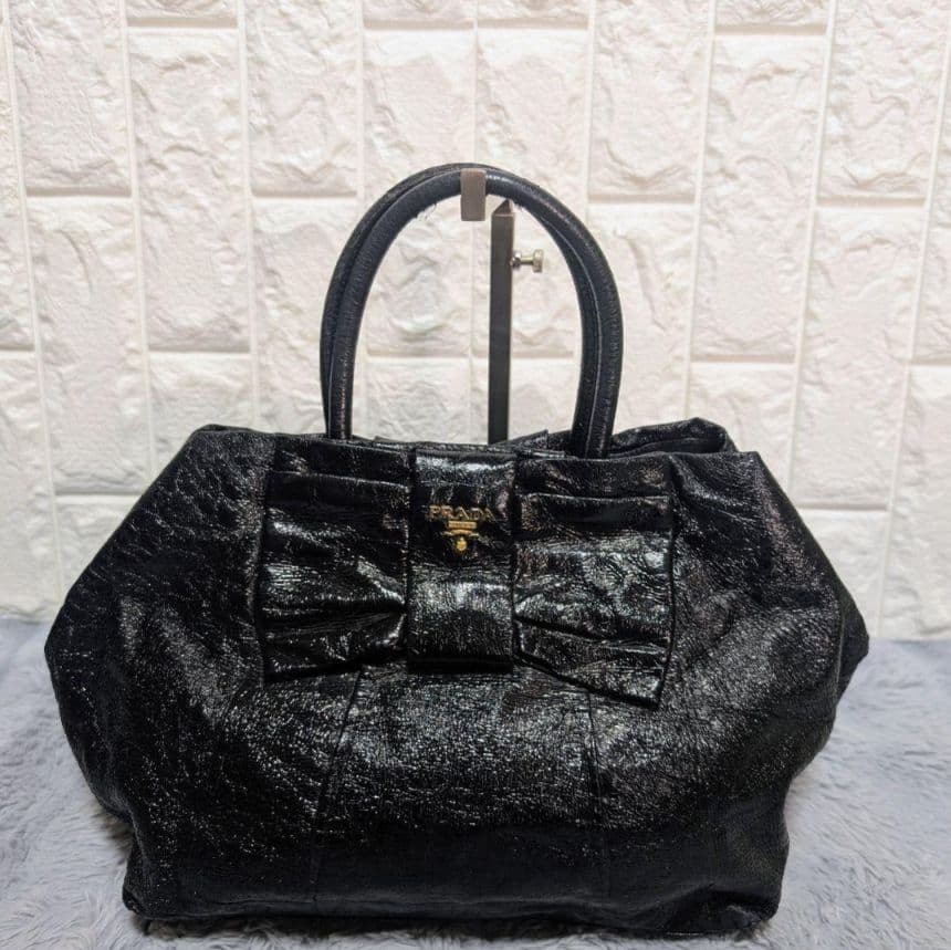 PRADA プラダ トートバッグ リボン 金具 ブラック