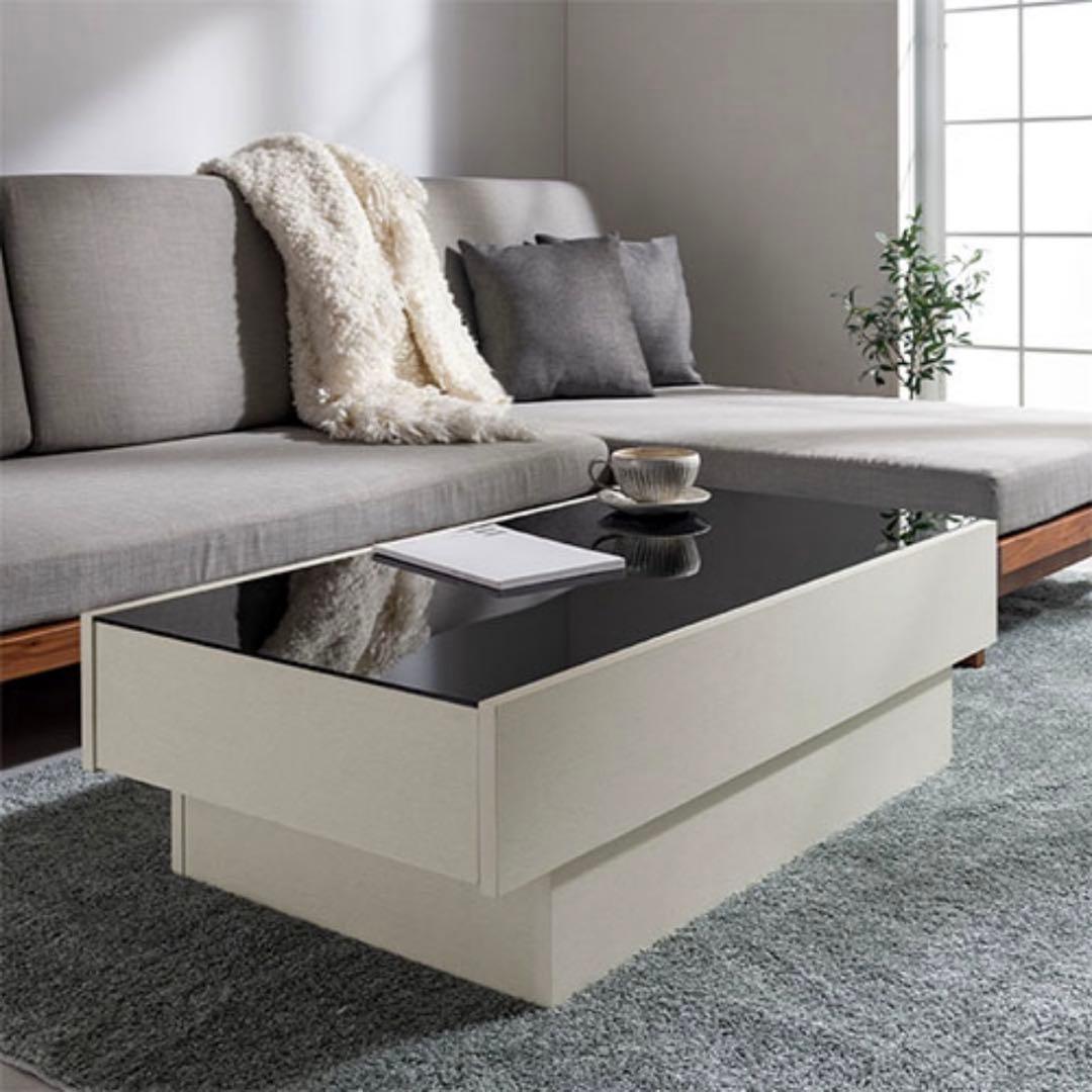 引き出し付き 強化ガラス天板 リビングテーブル センターテーブル
