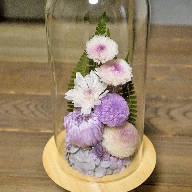 仏花 木のぬくもりが感じられるデザイン 埃、湿気、劣化を防ぐガラスドーム型 大型