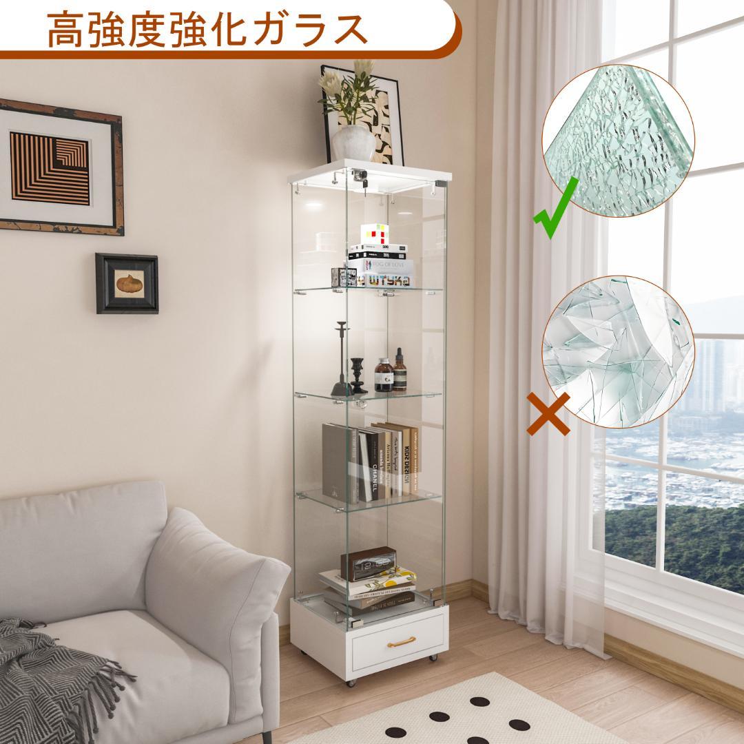 ガラスディスプレイキャビネット 4段 幅42.5×奥行37×高さ167.5cm