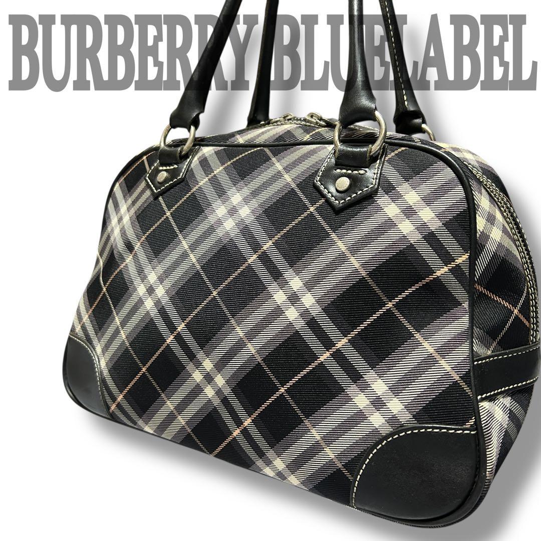 【バーバリーブルーレーベル】 ノバチェック柄 ボストンバッグ 牛革