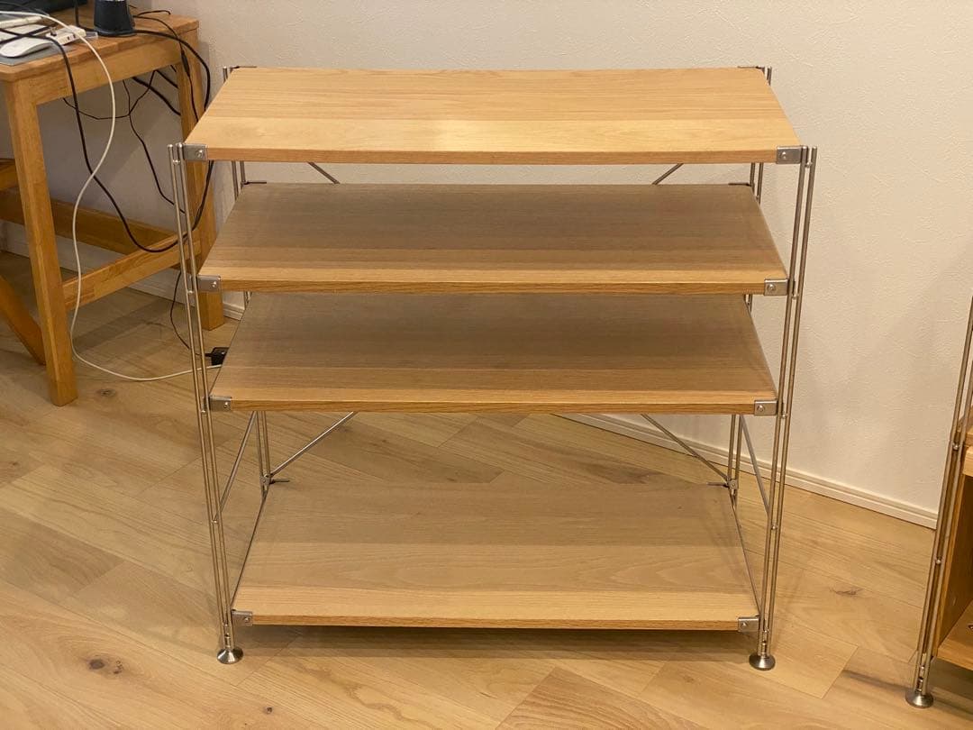 無印ステンレスユニットシェルフ　オーク材棚