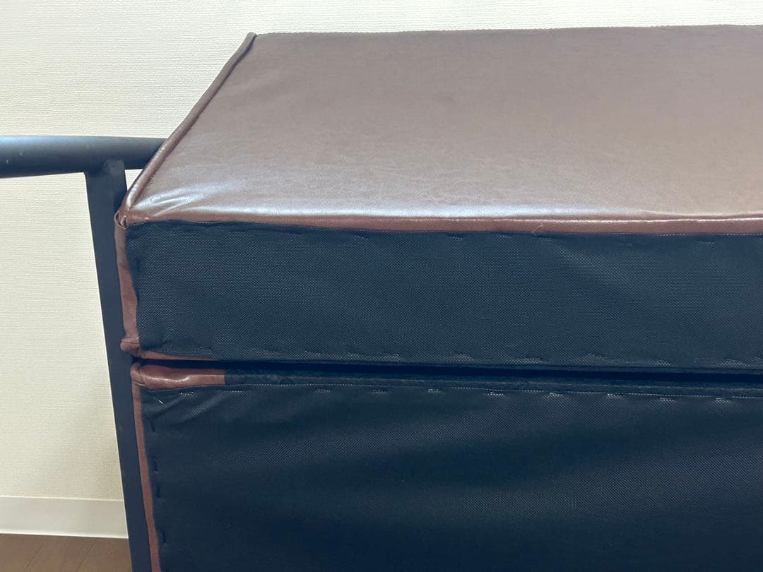 美品】2人掛けブラウン合成皮革ソファ