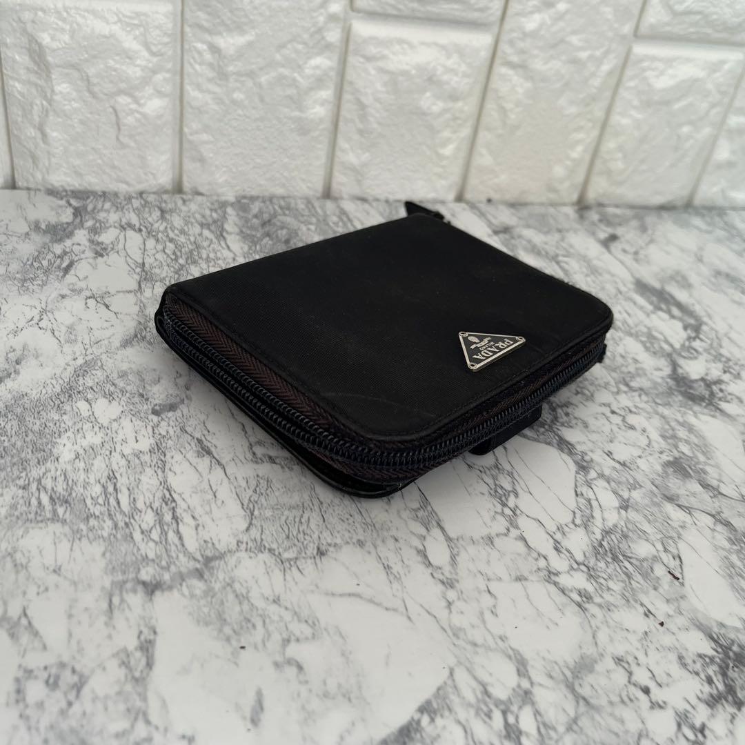 PRADA プラダ 三角プレート ナイロン×サフィアーノ ミニ財布 二つ折り財布