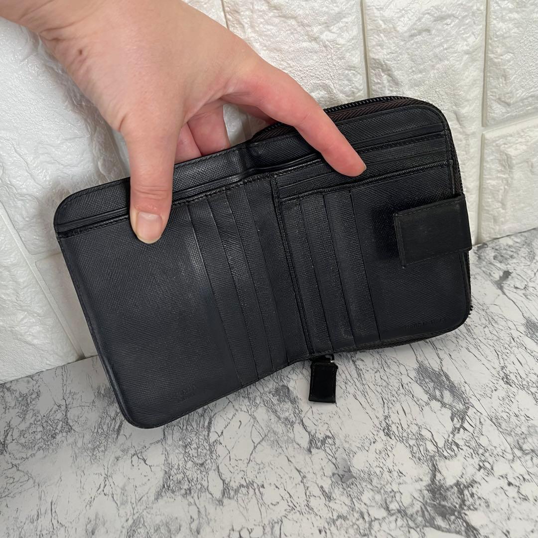 PRADA プラダ 三角プレート ナイロン×サフィアーノ ミニ財布 二つ折り財布