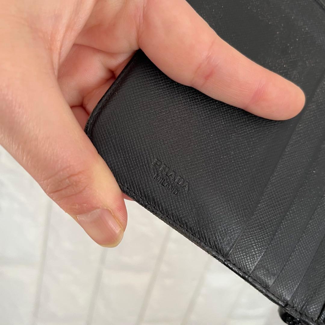 PRADA プラダ 三角プレート ナイロン×サフィアーノ ミニ財布 二つ折り財布