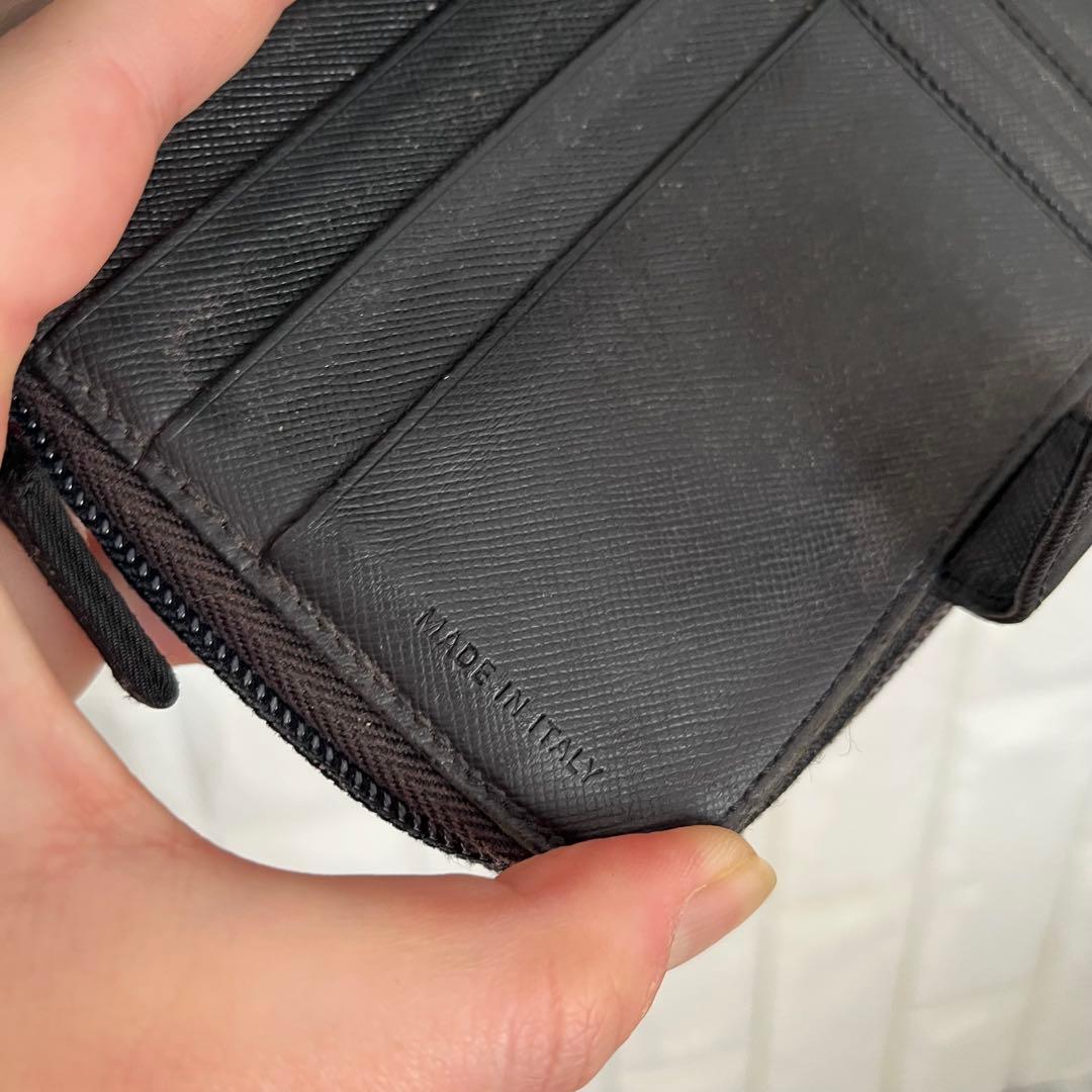PRADA プラダ 三角プレート ナイロン×サフィアーノ ミニ財布 二つ折り財布