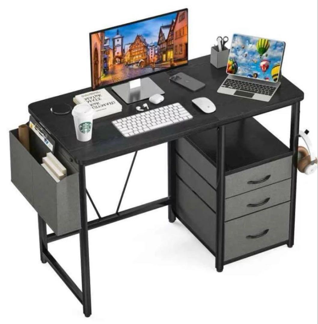 パソコンデスク ラック付幅80cm×奥行48cm 引き出し付きドリンクホルダー