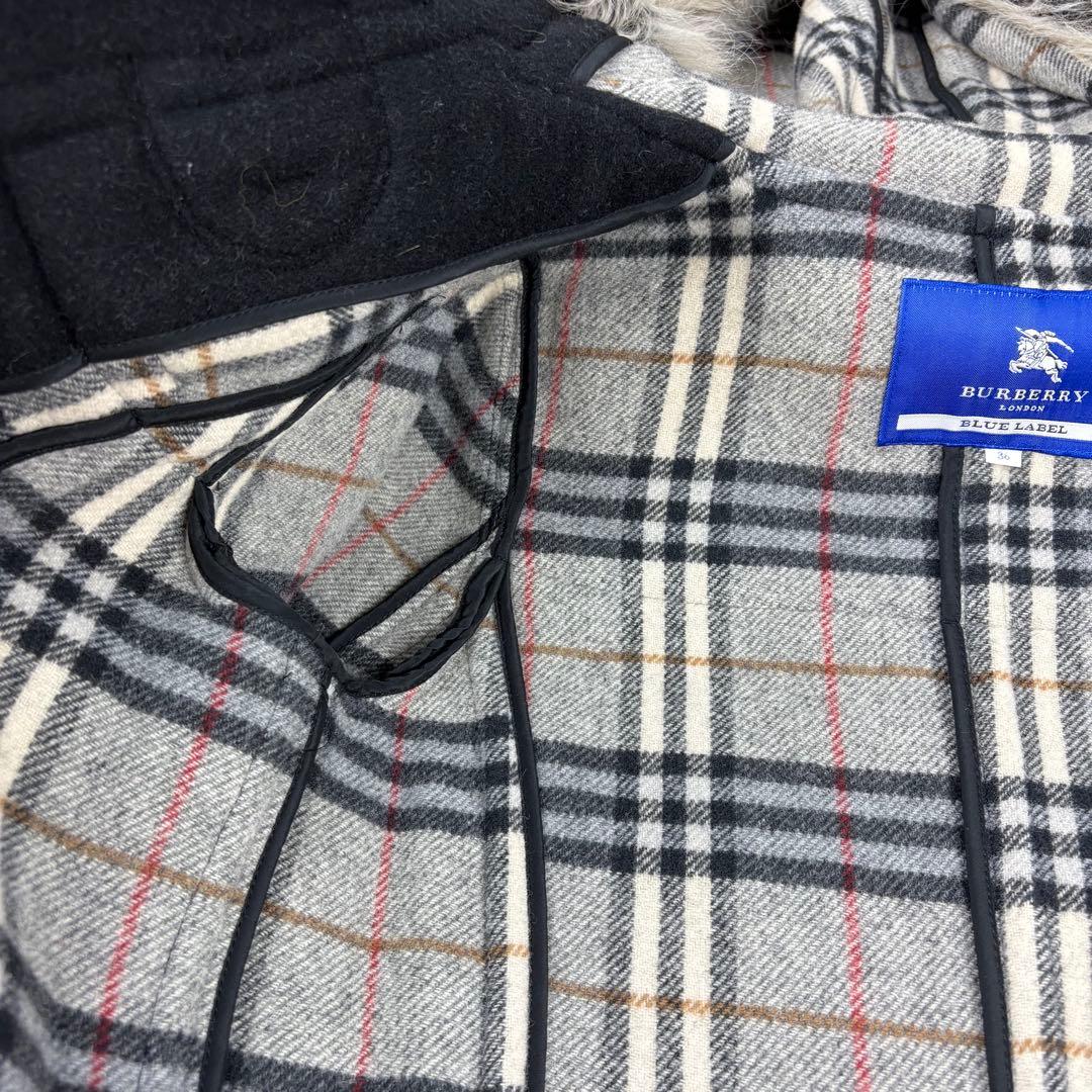 【美品】バーバリーブルーレーベル　ダッフルコート　ノバチェック　黒　ファー　S