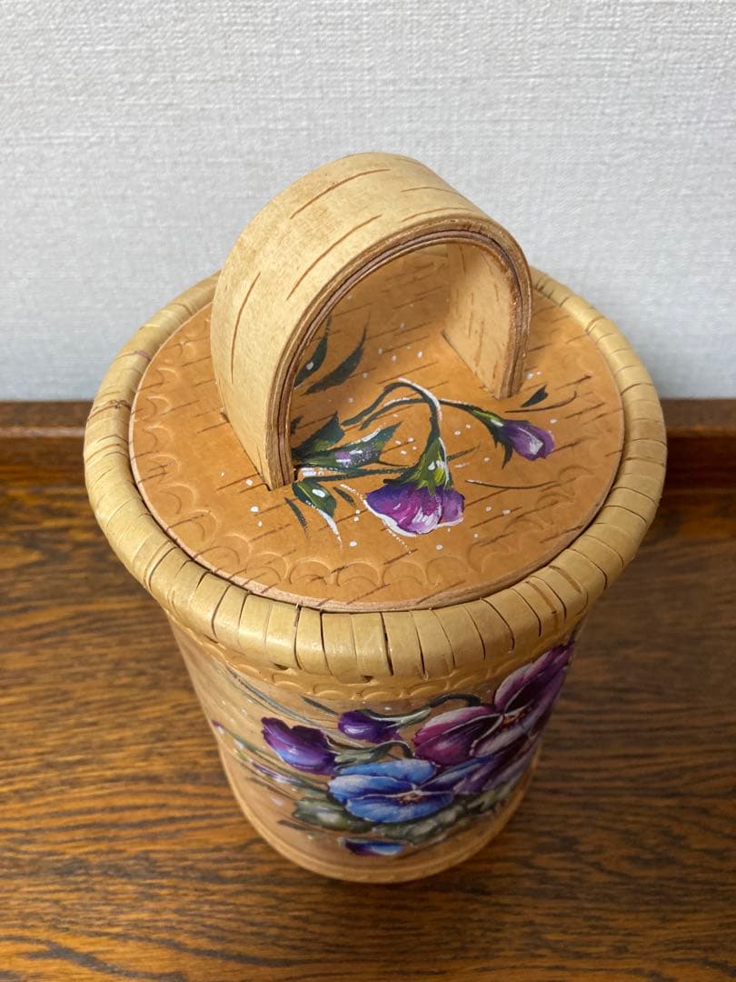 ロシア雑貨☆白樺工芸べレスタ パンジー収納boxマトリョーシカ