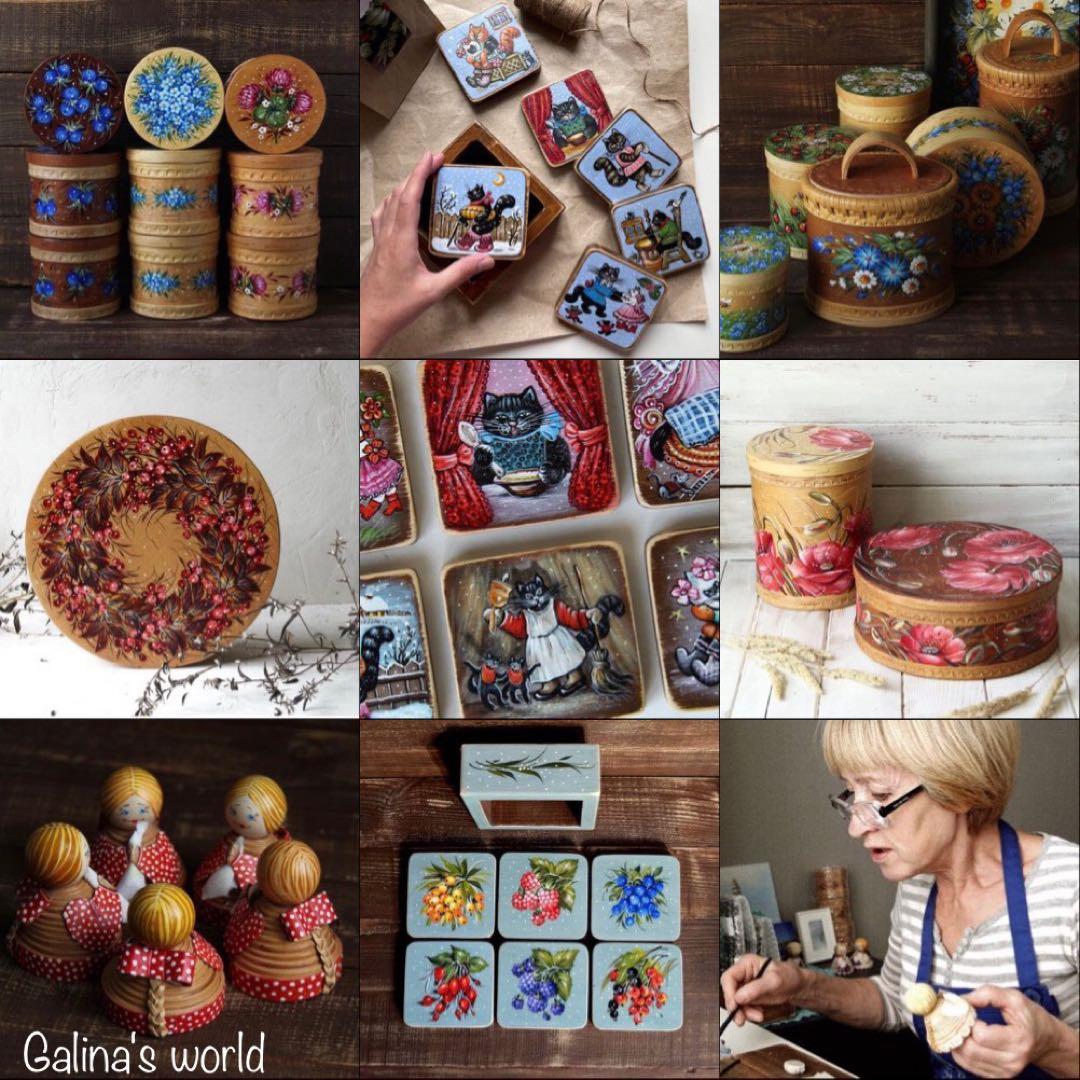 ロシア雑貨☆白樺工芸べレスタ パンジー収納boxマトリョーシカ
