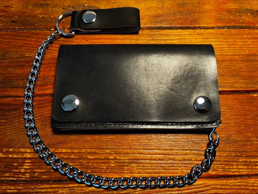 ショートトラッカーウォレット　栃木レザー　茶芯　トラッカーウォレット　ブラック