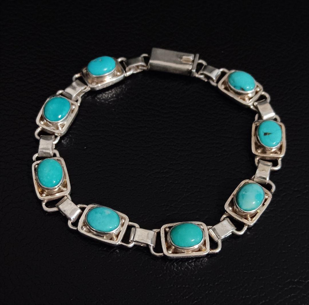 ヴィンテージ シルバー925 ターコイズ ブレスレット 17g 19cm