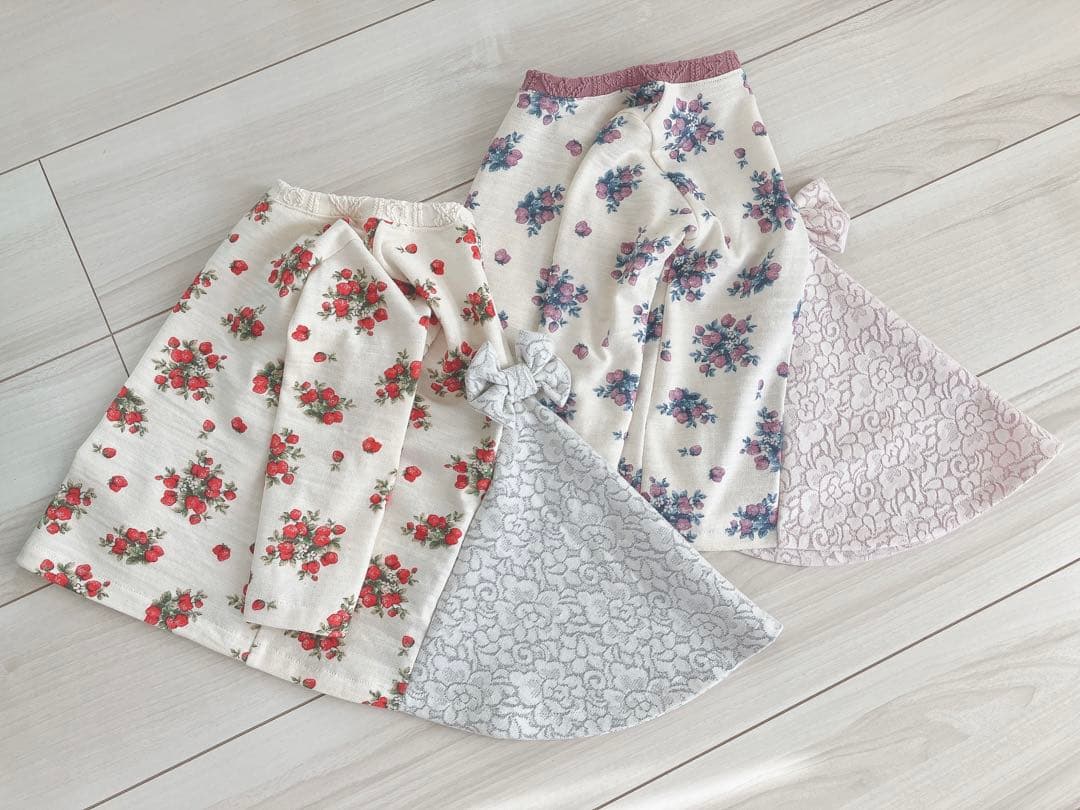 ❁後ろ下がりフレアティ いちごちゃん(レッド)×レース 90size