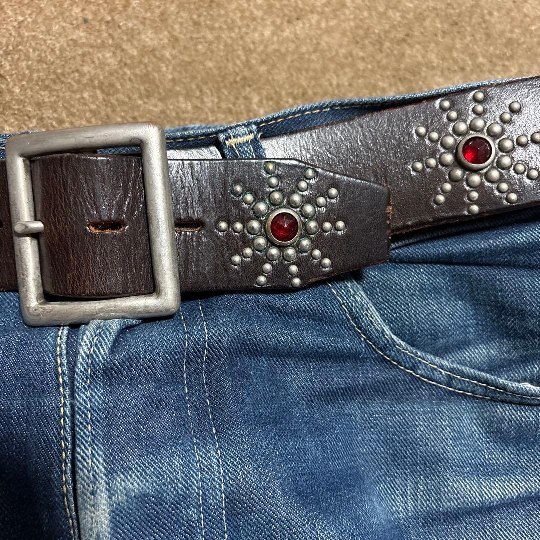 34inch HTC ウイング レザー スタッズベルト　茶芯　ブラック