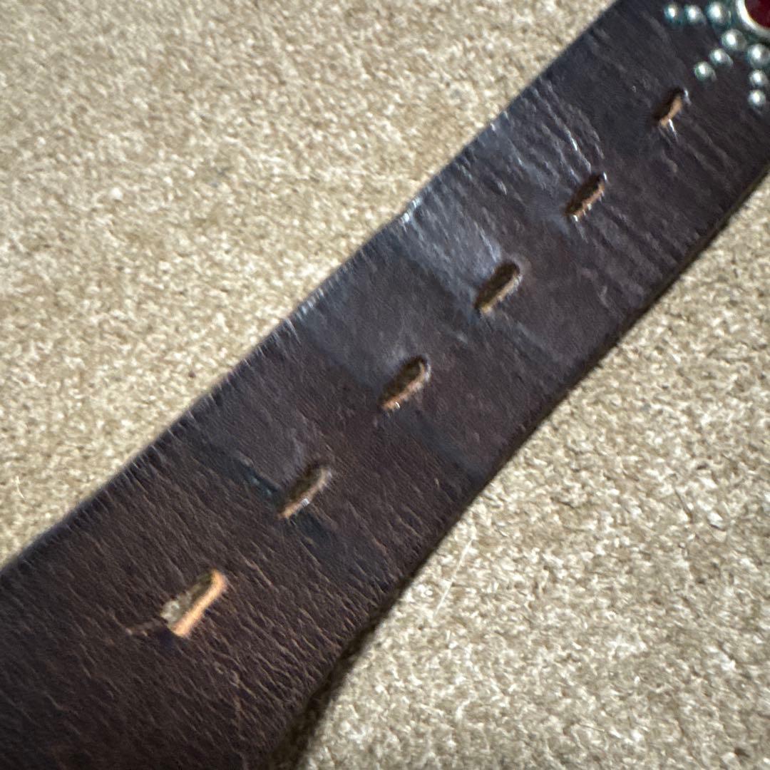 34inch HTC ウイング レザー スタッズベルト　茶芯　ブラック